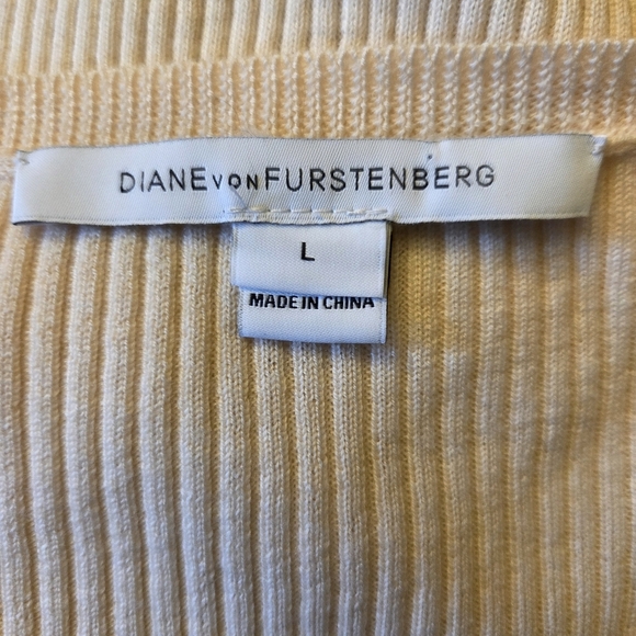Diane Von Furstenberg Cream 100% Wool Shana Sweater With Lace Details Size L - Picture 4 of 7